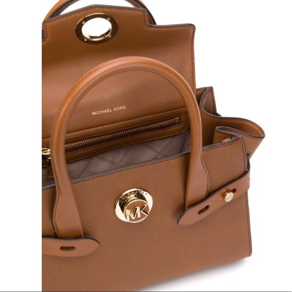 Michael Kors Carmen belted saffiano leather satchel crossbody luggage brown - Picture 3 of 11